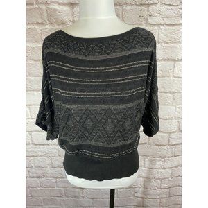 White House Black Market Sweater SZ S Black Silver Metallic Dolman Sleeve 8214